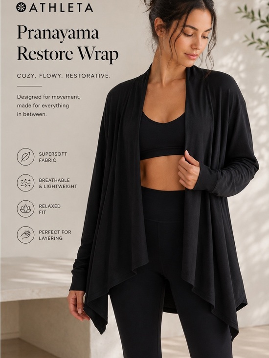 Athleta Tops - Athleta Pranayama Restore Wrap Black S Tall Open Cardigan Cozy Athleisure